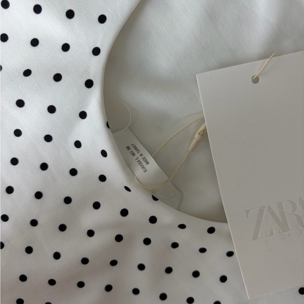 ZARA White Blouse with Black Polka Dots